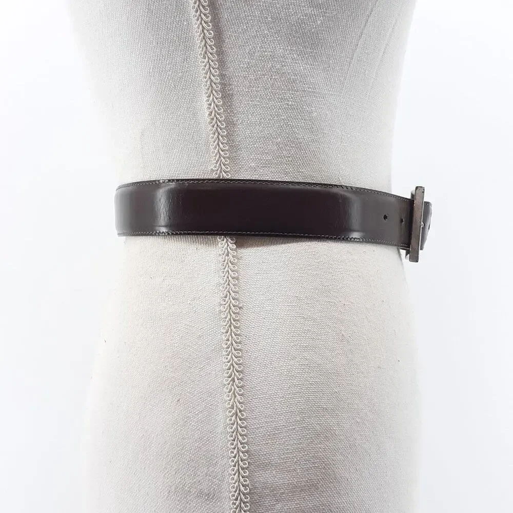 Vintage Brighton Women's Dark Brown Leather Belt Distressed Hardware Size Small